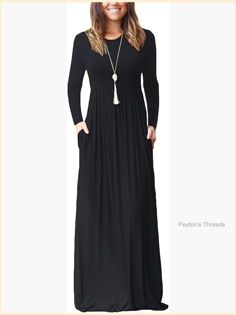 Women's Long Sleeve Maxi Dress With Pockets Casual Loose